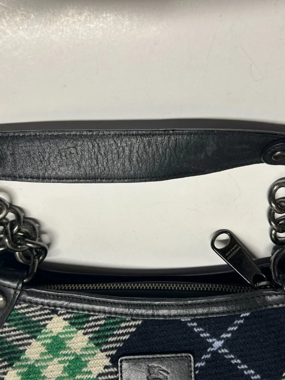 Burberry Black and Green Plaid Shoulder Bag with Chain Strap